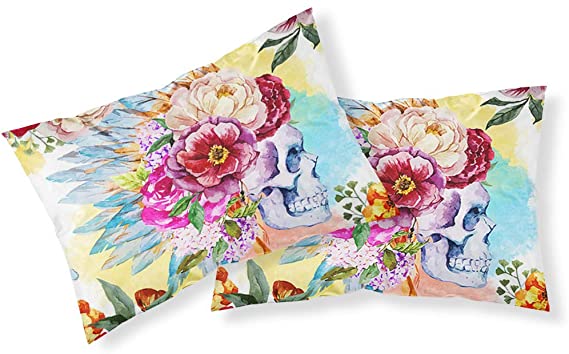 Blumen-Totenkopf-Bettwäsche-Set