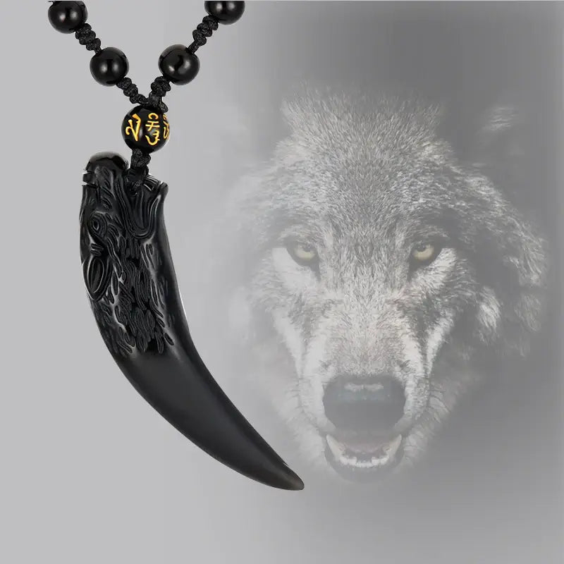 Obsidian Wolf Anhänger Halskette